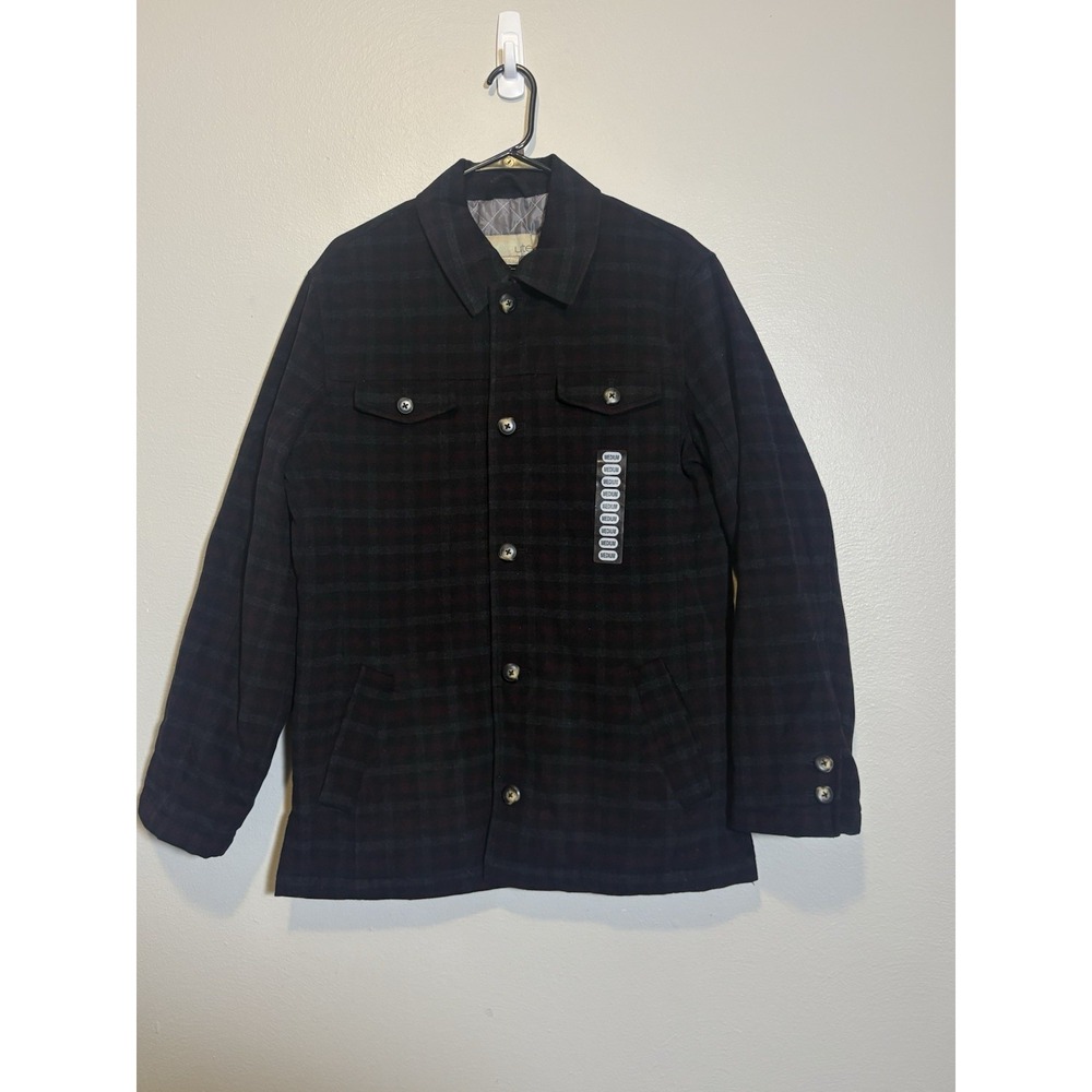 Utex Wool Blend Plaid Shacket Shirt Jacket Button Up Quilted Lining M